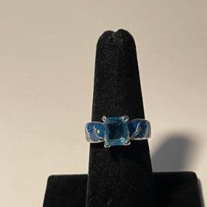 Blue Topaz Gemstone w/ Opals Fashion Ring SZ 7 NEW